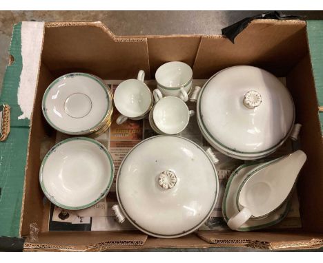 Wedgwood 'Jade' pattern dinner service and a Royal Doulton 'Harlow' pattern tea set. (2 boxes)