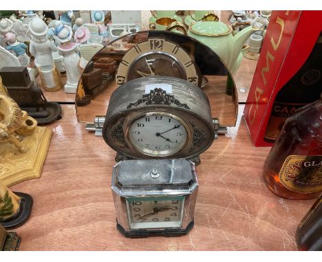 Art Deco Chromium plated alarm clock by Jaz, together with two other clocks (3)