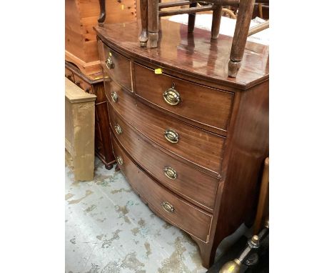 19th century mahogany bow front chest of two short and three long drawers on splayed bracket feet, 100cm wide, 51cm deep, 106