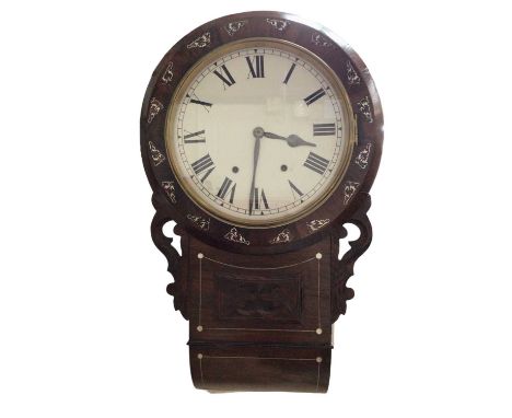 American mahogany cased mother of pearl inlaid wall clock