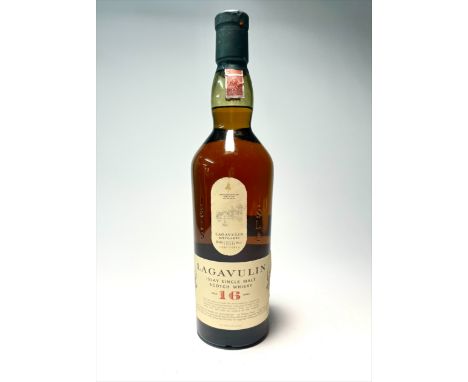 A bottle of Lagavulin Islay Single Malt Scotch Whisky (Lagavulin Distillery est. 1816), aged 16 years, 70cl.