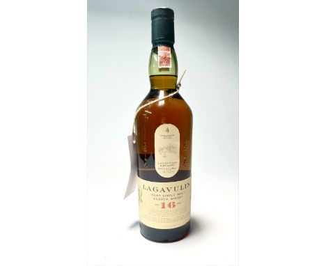 A bottle of Lagavulin Islay Single Malt Scotch Whisky (Lagavulin Distillery est. 1816), aged 16 years, 70cl.