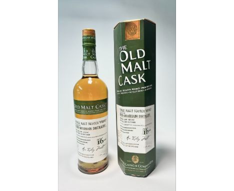 A bottle of The Old Cask Single Malt Scotch Whisky, distilled at Bunnahabhain Distillery (est. 1881), Hunter Laing Company, d