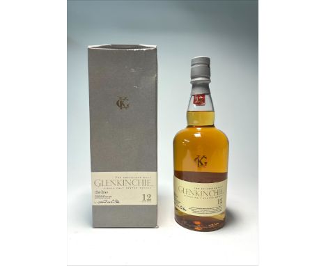A bottle of The Edinburgh Malt Glenkinchie Single Malt Scotch Whisky, aged 12 years, distilled at the Glenkinchie Distillery 