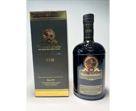 A bottle of Bunnahabhain Islay Single Malt Scotch Whisky XVIII, The Bunnahabhain Distillery Company (est. 1881), aged 18 year