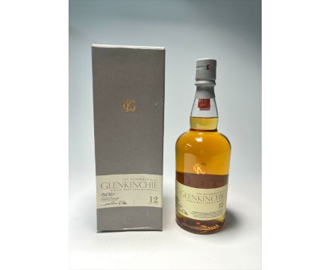 A bottle of The Edinburgh Malt Glenkinchie Single Malt Scotch Whisky, aged 12 years, distilled at the Glenkinchie Distillery 