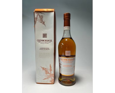 A bottle of Glenmorangie Highland Single Malt Scotch Whisky, “ Midwinter Night’s Dram,” limited edition, with box, 70cl.