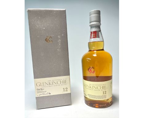 A bottle of The Edinburgh Malt Glenkinchie Single Malt Scotch Whisky, aged 12 years, distilled at the Glenkinchie Distillery 