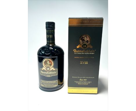 A bottle of Bunnahabhain Islay Single Malt Scotch Whisky XVIII, The Bunnahabhain Distillery Company (est. 1881), aged 18 year