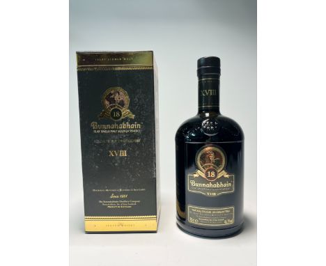 A bottle of Bunnahabhain Islay Single Malt Scotch Whisky XVIII, The Bunnahabhain Distillery Company (est. 1881), aged 18 year