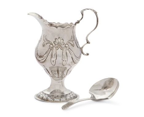 A George III silver cream jug, London, 1775, Ann Smith &amp; Nathaniel Appleton, of baluster form with garland-decorated body