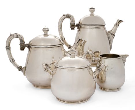 A Peruvian four-piece tea set, by Camusso, Lima, c.1950, stamped 925, the set comprising a teapot, coffee pot, covered sugar 