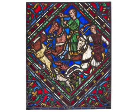 A German stained and leaded glass panel, Workshop of Franz Xaver Zettler, 1841-1916, Munich, late 19th century, depicting the