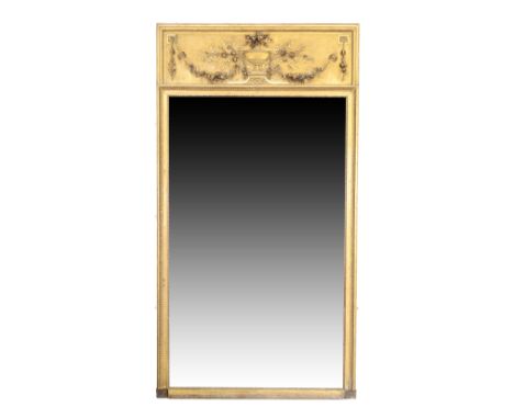 An exceptionally large Victorian giltwood trumeau mirror, in the Louis XVI style, third quarter 19th century, the moulded fra