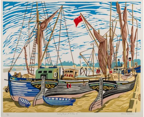 * Michael Blooman [20/21st Century]Sailing Barges at Maldon, I,linocut print,signed, inscribed and numbered 23/50 in the marg