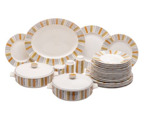 A Midwinter Sienna pattern part dinner service, comprising six 26.5cm plates, thirteen 22.5cm plates, [seven with faults], si