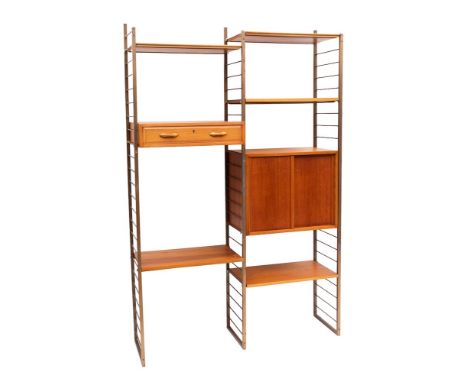 Robert Heal Ladderax for Staples, London, circa 1970s; a set of modular teak and metal shelving and storage: comprising three