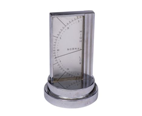 An Art Deco chrome plated  Zeiss Ikon desk barometer by Goerz, Berlin on a stepped circular base, 16cm high.