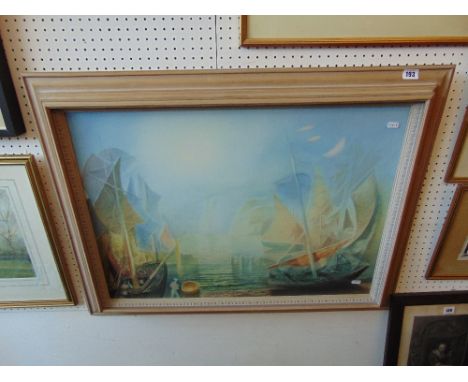 A framed seascape print