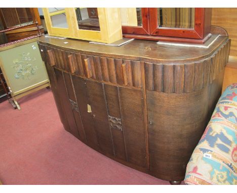 1930's Oak Bow Front Sideboard, with ribbed frontage to twin drawers, 140cm wide.