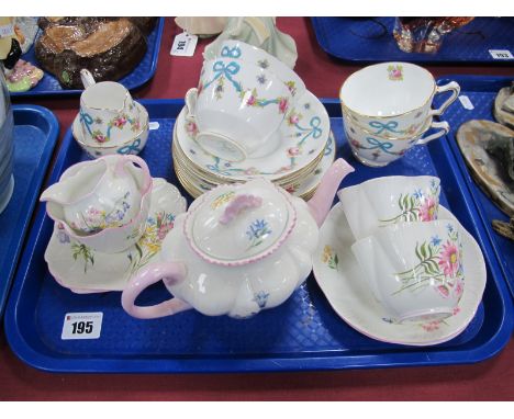 Shelley Wild Flowers Tea For Two Set , of nine pieces, including teapot, Staffordshire Teapot:- One Tray