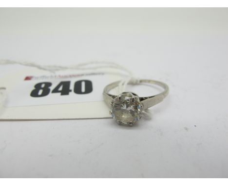 A Single Stone Diamond Ring, the brilliant cut stone eight claw set, between plain shoulders (finger size K) (overall weight 