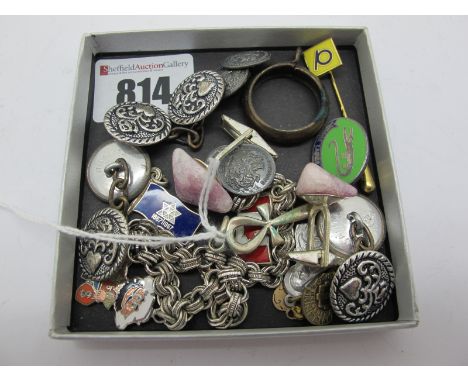 1867-1967 and Canadian Flag Enamel Charm Pendants, "Jamaica Ladies Circle" enamel badge, cufflinks.