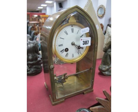 Japy Freres France, Brass Mantel Clock, with an enamel dial Roman numerals, mercury pendulum, with stamp on the back of clock