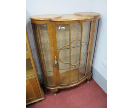 A Mid XX Century Walnut Bow Front Display Cabinet, with cloud form astragal door on squat cabriole legs, approximately 89cm w