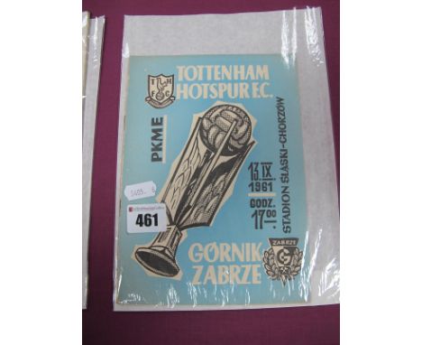 Gornik Zabrze v. Tottenham Hotspur 1961 Programme, from The European Cup, game in Poland, dated 13th September 1961.