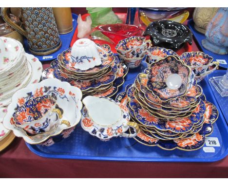 Foley China Part Tea Service "Imari" Pattern, with scalloped border, two cake plates, nine tea plates, twelve saucers and ele