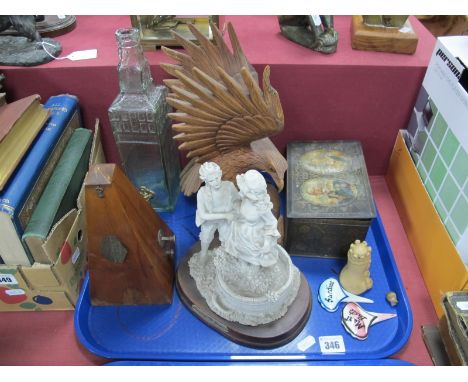 Maelzel Metronome, wooden eagle (wing damage), 1935 tin, Crushing the Grapes figure, etc:- One Tray