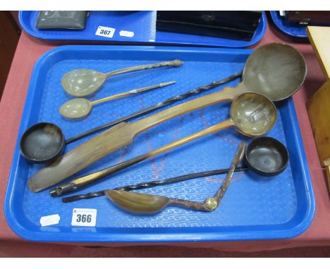 Horn Ware, to include ladle with whistle handle, large ladle 43cm long, two others with twist handles, silver tipped spoon, f
