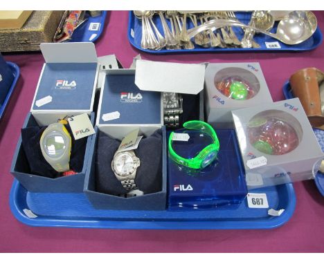 Fila Rigid Plastic Strap Wristwatches, boxed, Fila Admiral automatic gent's wristwatch, Fila rubber strap digital watch, etc: