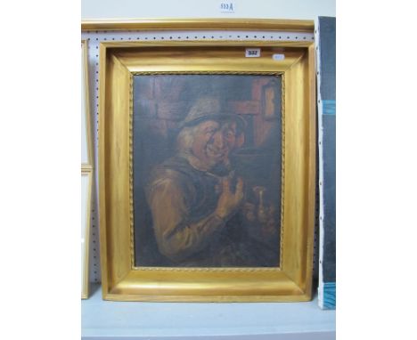 XIX Century Oil on Canvas, Man Smoking a Pipe, 42.5 x 32.5cm.