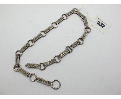 A Highly Decorative c. Late XIX/Early XX Century Locket Necklace, (lacking locket) with oversize bolt ring suspension (overal
