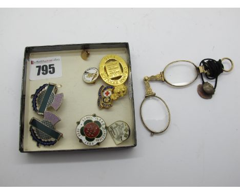 Vintage Enamel Badges, including "Sheffield Wednesday", "Lord Fitzwilliams Hunt 1905 1906 Wire &amp; Pottery Fund", etc, pair