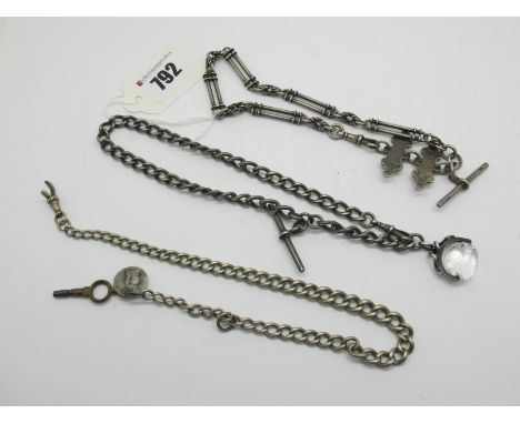 A Fancy Link Albert Chain, with two dated panel links "1916" and "1921", suspending T-bar; together with a curb link Albert c