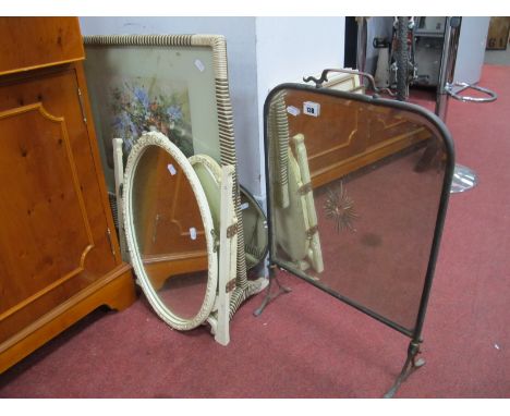 Cream Triple Dressing Mirror, 1950's firescreen/table, brass framed firescreen, mirror. (4)