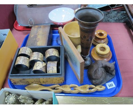 Modern Boxed Napkin Rings, loving spoon, marquetry trinket box, Indian vase, turned wood goblet, candle holders, Chevat (Nott