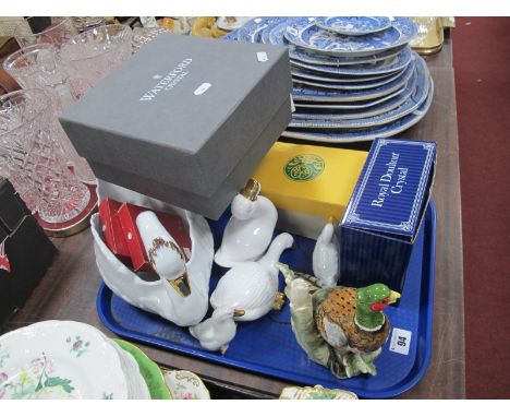 Waterford and Doulton Crystal Glasses, bowl, Goebel pin trays, ceramic geese, pheasant, etc.