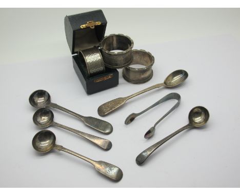 An Exeter Hallmarked Silver Fiddle Pattern Salt Spoon, Robert, James &amp; Josiah Williams; together with further hallmarked 