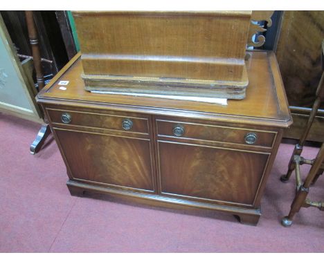 A Vintage Folding Card Table, with green baize inset, a pair of folding cane back/seat chairs and a mahogany television two d