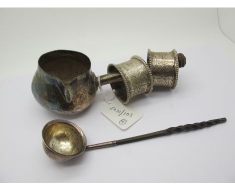 A Small Georgian Hallmarked Silver Toddy Ladle, London 1795, with twisted handle; together with a brandy pan with turned wood
