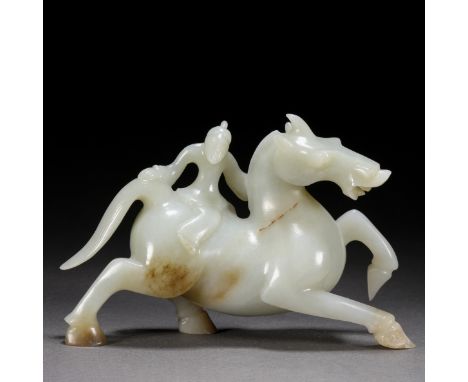 A ChineseCarved Jade Imoortal on Horse Han Dynasty H 8.5cm; W 13cm; 323g