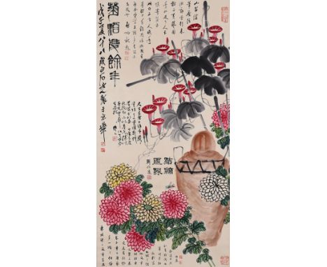 A Chinese Scroll Painting By Qi Baishi 136 x 68cm
