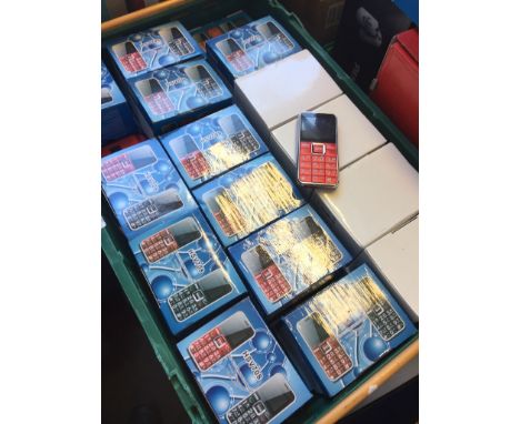A CRATE OF BIG BUTTON MOBILE PHONES