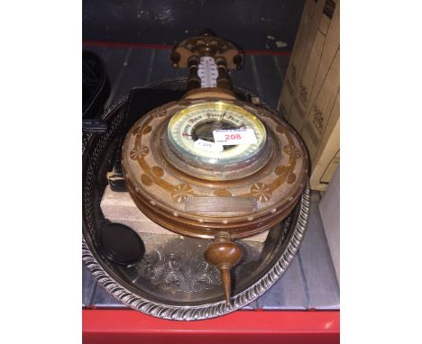 A BAROMETER AND SOME PLATED WARE