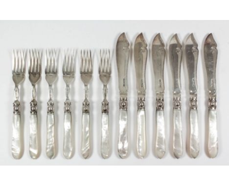 A set of six Victorian silver and mother-of-pearl handled fish knives and forks by Harrison Brothers &amp; Howson, Sheffield 