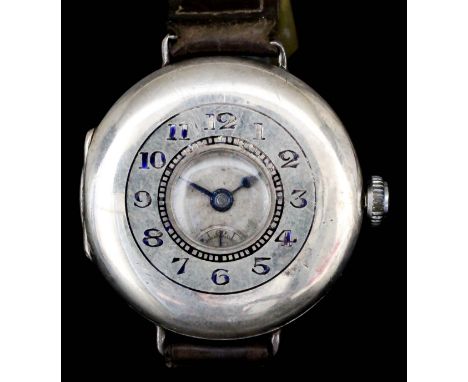 An early 20th Century lady's silvery metal cased half hunting wristwatch by Vertex, the silver engine turned dial with Roman 